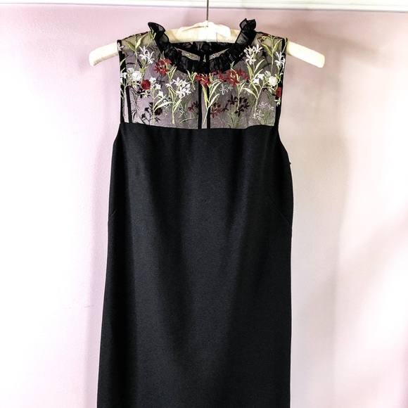 Karl Lagerfeld Embroidered Floral Mesh Black Dress - Picture 11 of 16